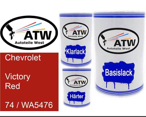 Chevrolet, Victory Red, 74 / WA5476: 500ml Lackdose + 500ml Klarlack + 250ml Härter - Set, von ATW Autoteile West.